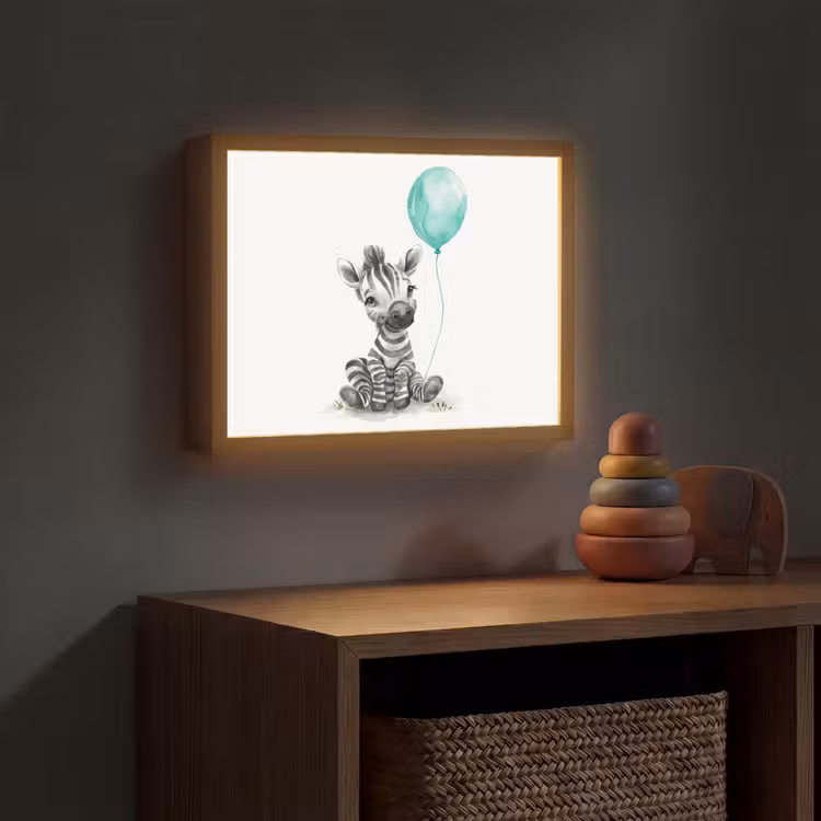 Zebra - Baby dier - Blauwe ballon Light Box met batterij (Wandlamp kind) middel -sfeer5_kind