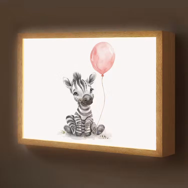 Zebra - Baby - Dieren - Roze ballon Light Box met batterij (Wandlamp kind) middel -z3d_website
