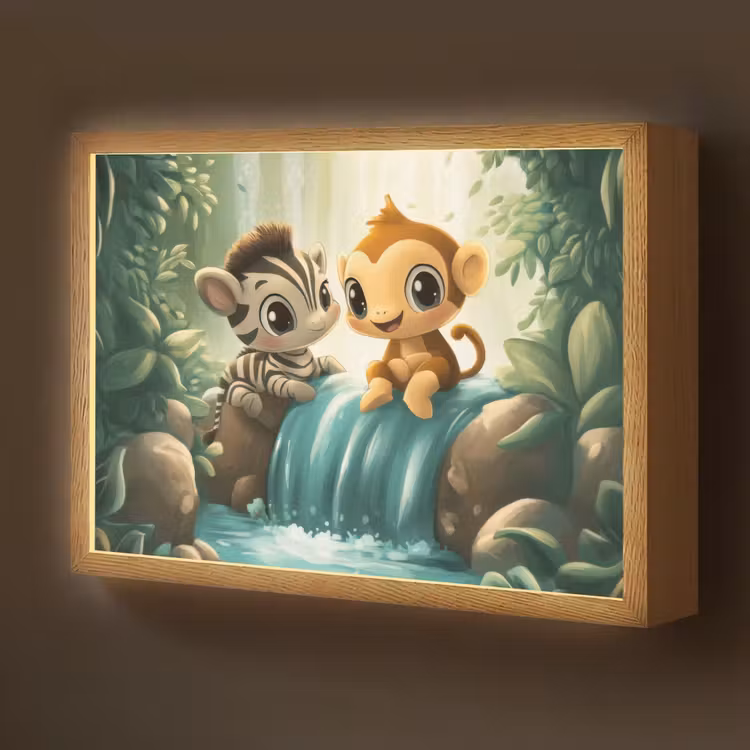 Zebra - Aap - Cartoon - Waterval Light Box met batterij (Wandlamp kind) middel -z3d_website