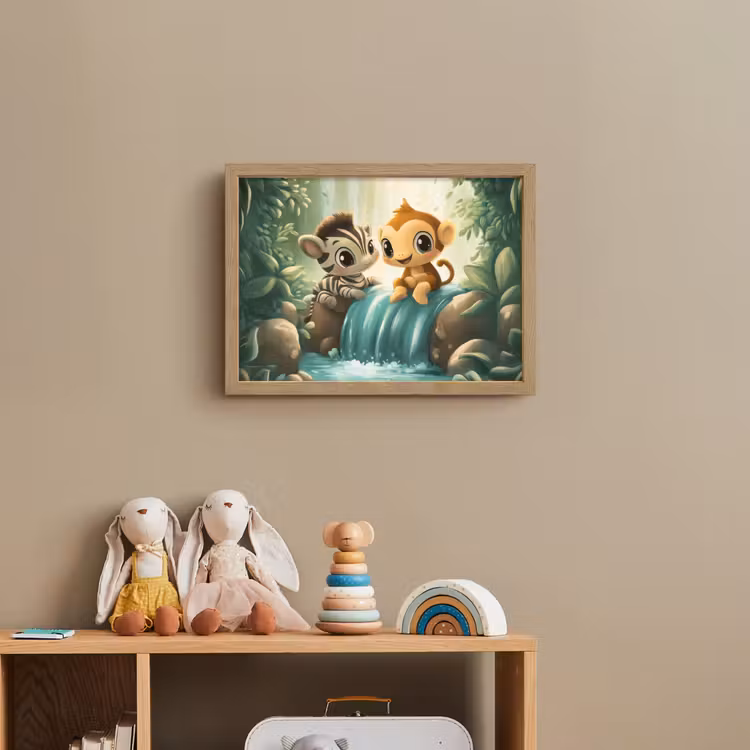 Zebra - Aap - Cartoon - Waterval Light Box met batterij (Wandlamp kind) middel -sfeer2_kind