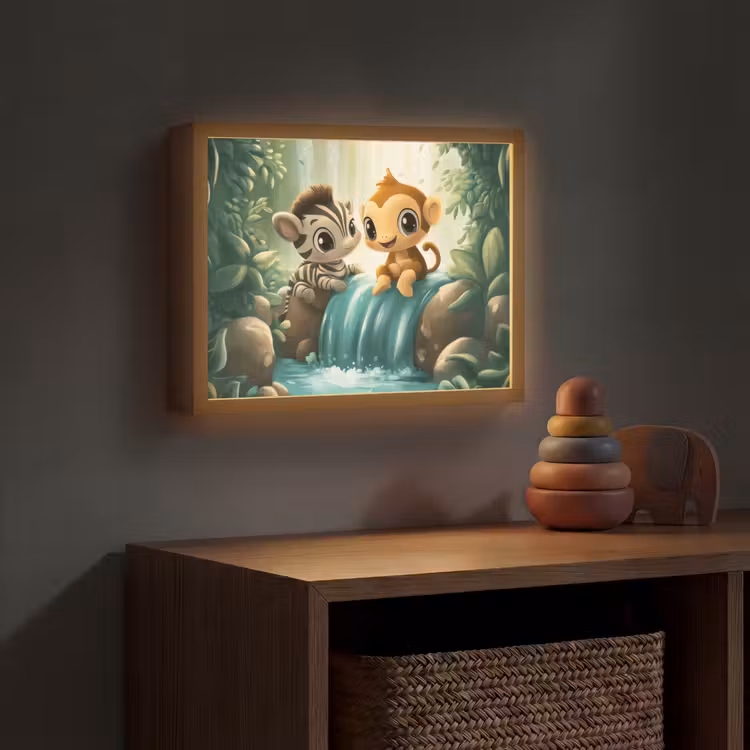 Zebra - Aap - Cartoon - Waterval Light Box met batterij (Wandlamp kind) middel -sfeer5_kind