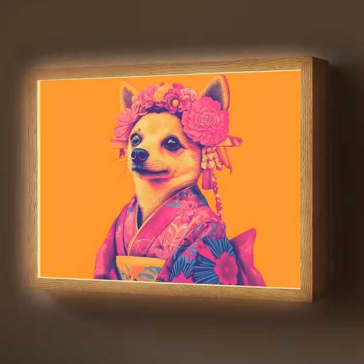 Kimono - Hondje - Bloemenkroon - Oranje Light Box met batterij (Wandlamp) middel -z3d_website