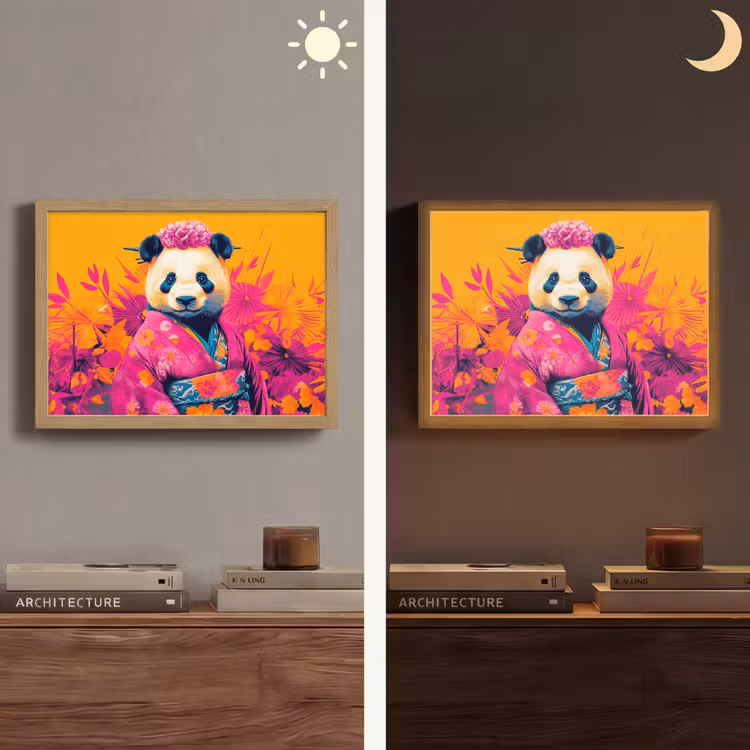 Kimono - Roze - Panda - Bloemenkroon Light Box met batterij (Wandlamp) middel -sfeer3