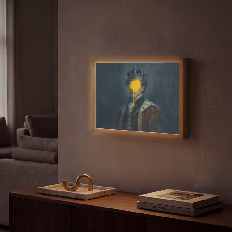 Koning - Portret - Druipende gele verf Light Box met batterij (Wandlamp) middel -sfeer1