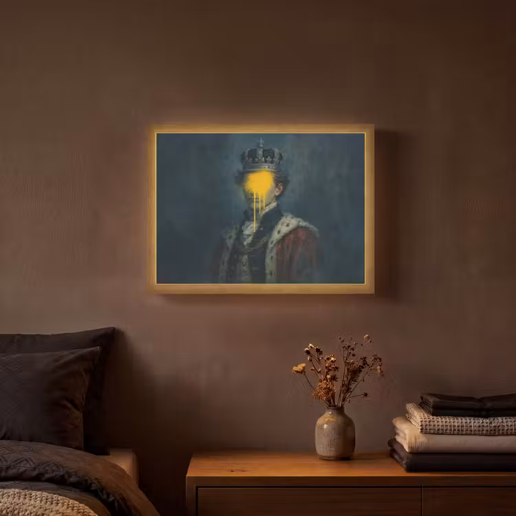 Koning - Portret - Druipende gele verf Light Box met batterij (Wandlamp) middel -sfeer4