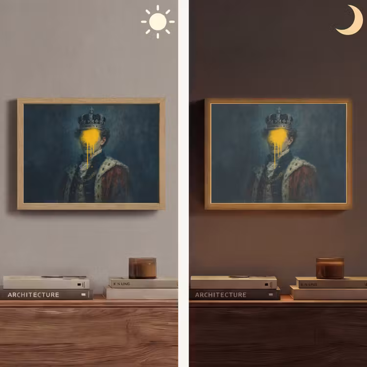 Koning - Portret - Druipende gele verf Light Box met batterij (Wandlamp) middel -sfeer3