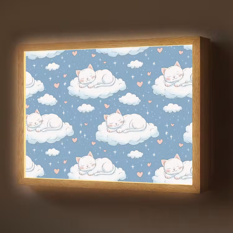 Kitten - Wolken - Blauw Light Box met batterij (Wandlamp) middel 907 -z3d_website