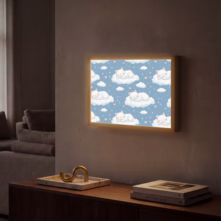 Kitten - Wolken - Blauw Light Box met batterij (Wandlamp) middel 907 -sfeer1