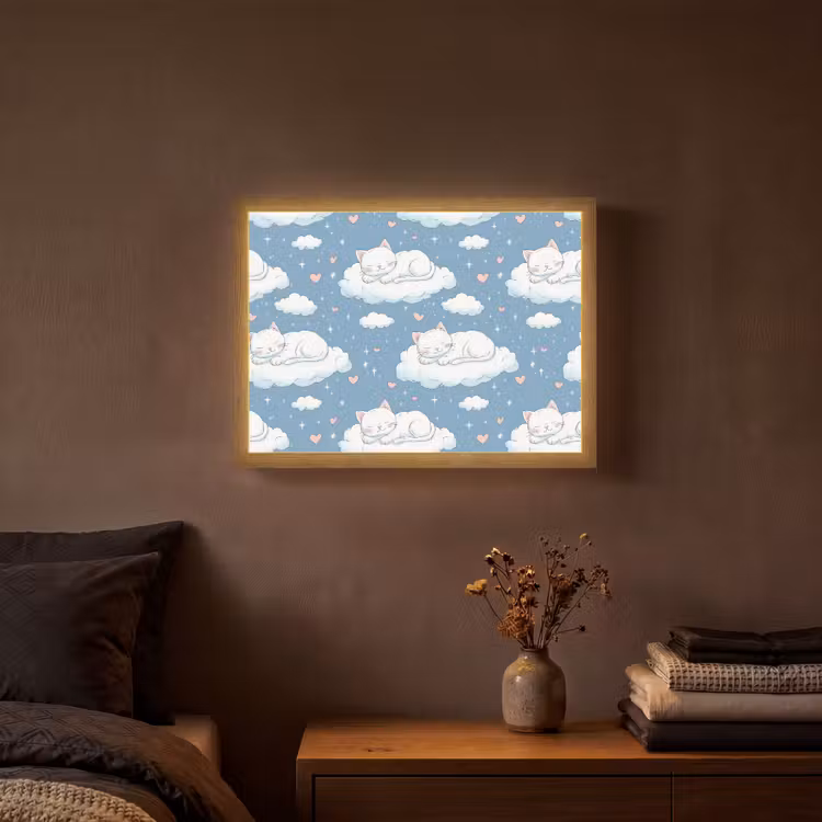 Kitten - Wolken - Blauw Light Box met batterij (Wandlamp) middel 907 -sfeer4