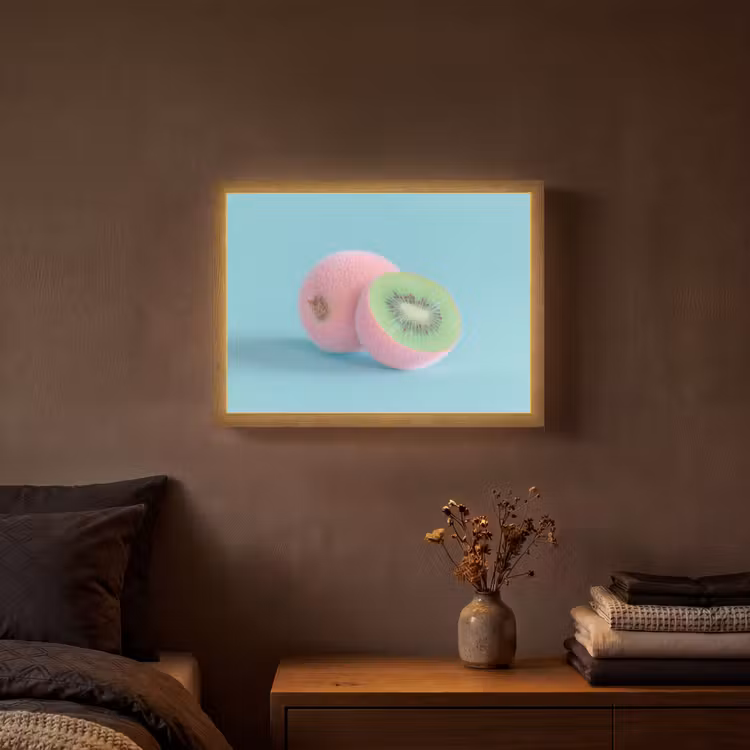 Kiwi - Blauw - Surrealistisch Light Box met batterij (Wandlamp) middel -sfeer4