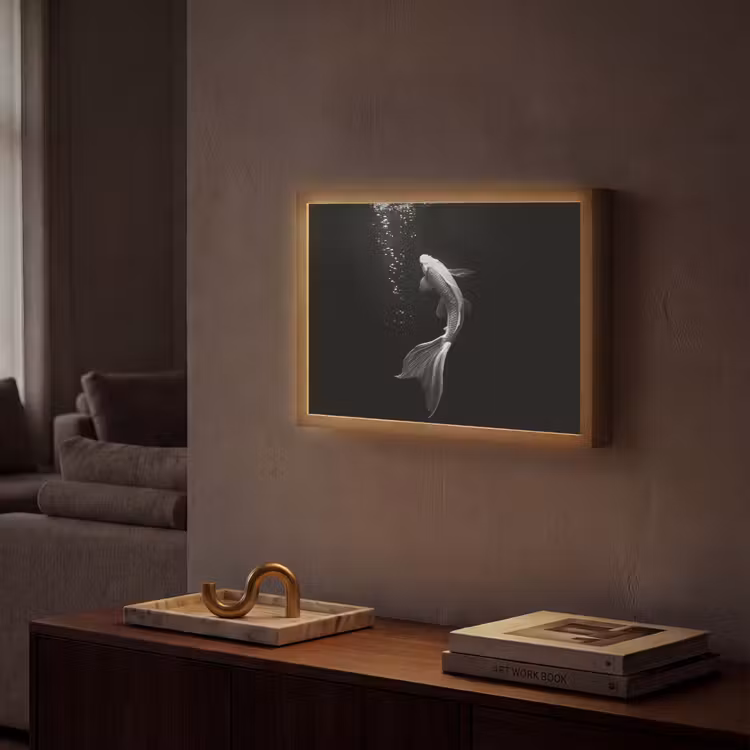 Koi - Vis - Wit - Zwart Light Box met batterij (Wandlamp) middel -sfeer1