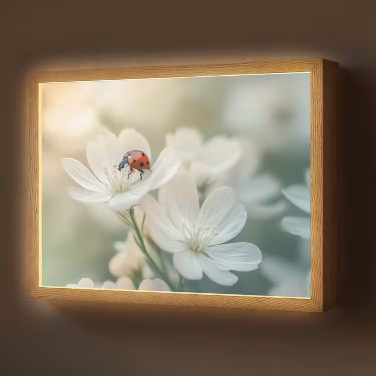 Lieveheersbeestje - Bloemen - Wit Light Box met batterij (Wandlamp) middel -z3d_website