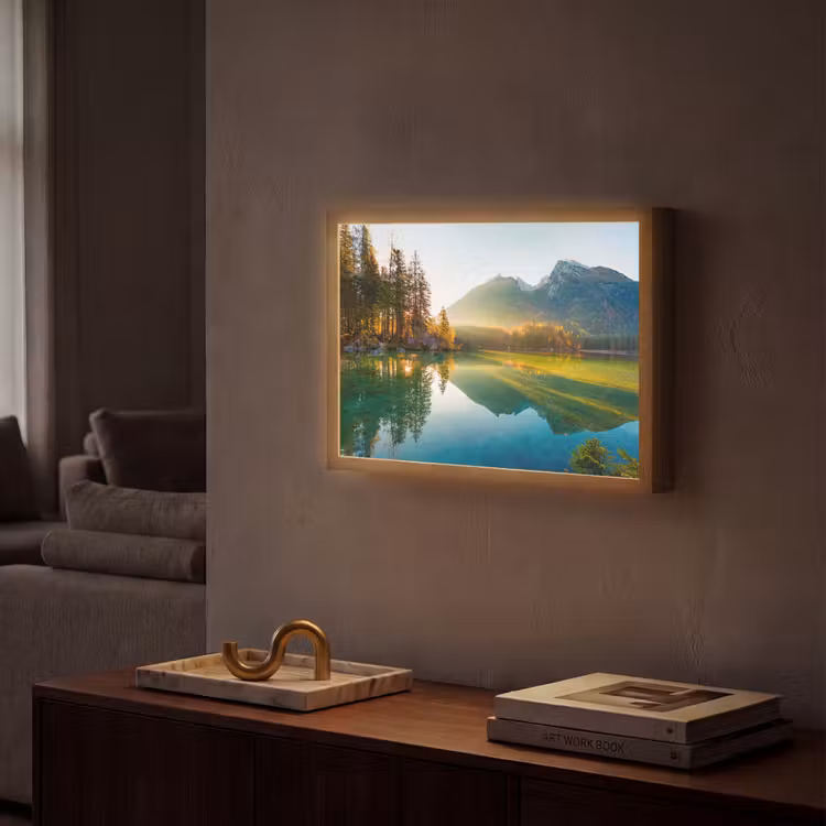 Meer - Bos - Bergen - Natuur - Zon - Landschap Light Box met batterij (Wandlamp) middel -sfeer1