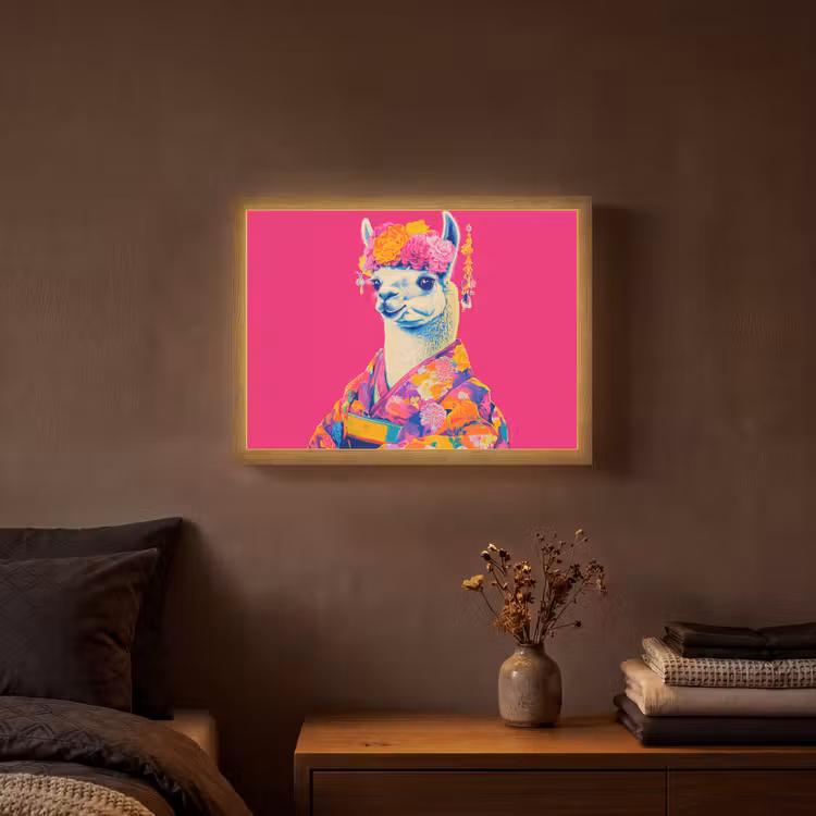 Lama - Kimono - Bloemenkrans - Felroze Light Box met batterij (Wandlamp) middel -sfeer4