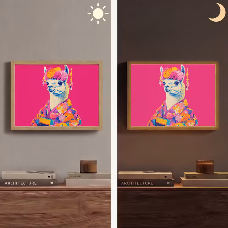 Lama - Kimono - Bloemenkrans - Felroze Light Box met batterij (Wandlamp) middel -sfeer3