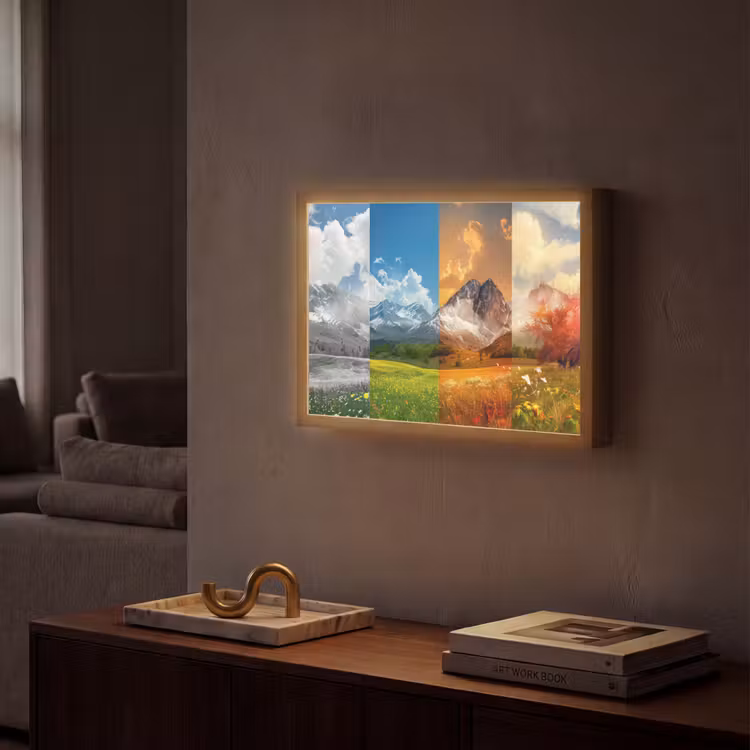 Landschap - 4 seizoenen - Natuur - Winter - Lente - Zomer - Herfst Light Box met batterij (Wandlamp) middel -sfeer1