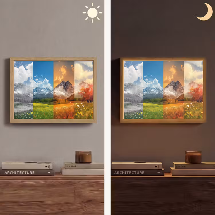 Landschap - 4 seizoenen - Natuur - Winter - Lente - Zomer - Herfst Light Box met batterij (Wandlamp) middel -sfeer3