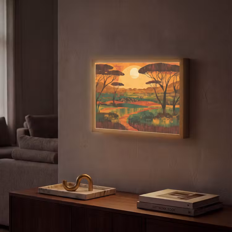 Landschap - Afrikaans - Zon Light Box met batterij (Wandlamp) middel -sfeer1