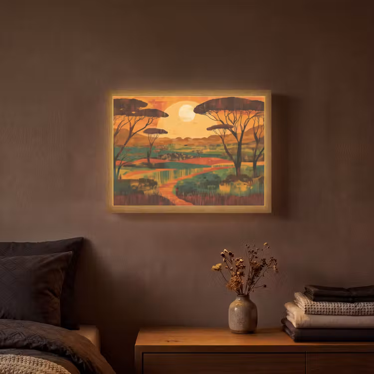 Landschap - Afrikaans - Zon Light Box met batterij (Wandlamp) middel -sfeer4
