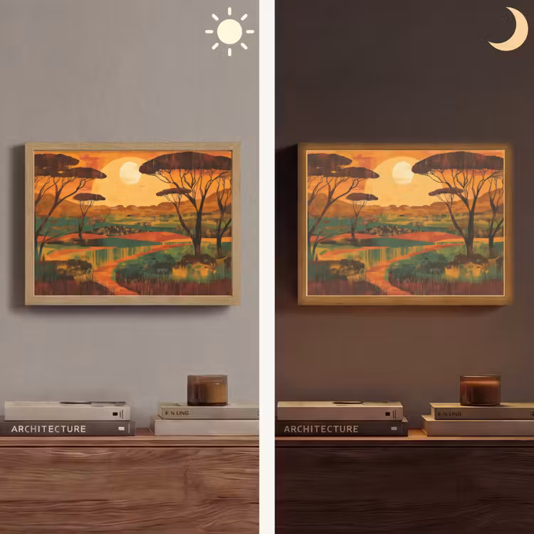 Landschap - Afrikaans - Zon Light Box met batterij (Wandlamp) middel -sfeer3
