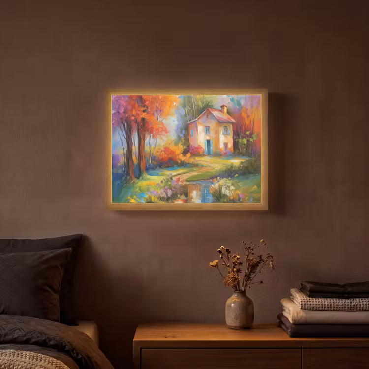 Landschap - Kleurrijk - Olieverf - Kunst Light Box met batterij (Wandlamp) middel -sfeer4