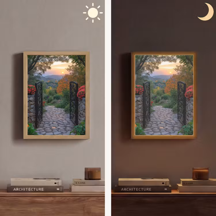 Landschap - Hek - Pad - Zonsondergang - Natuur Light Box met batterij (Wandlamp) middel -sfeer3