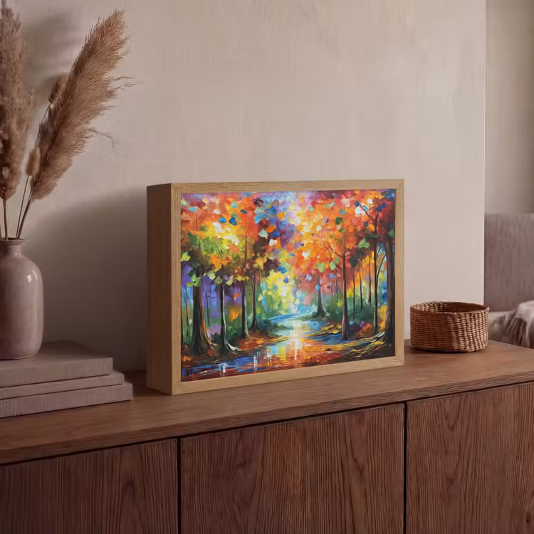 Landschap - Bos - Kleuren - Natuur Light Box met batterij (Wandlamp) middel -sfeer2