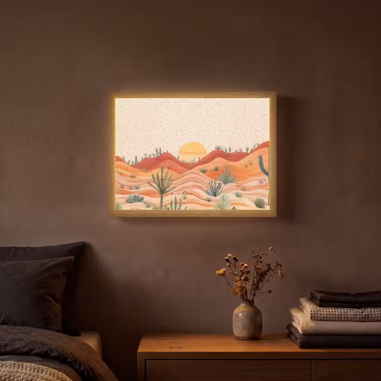 Landschap - Heuvels - Zonsondergang Light Box met batterij (Wandlamp) middel -sfeer4