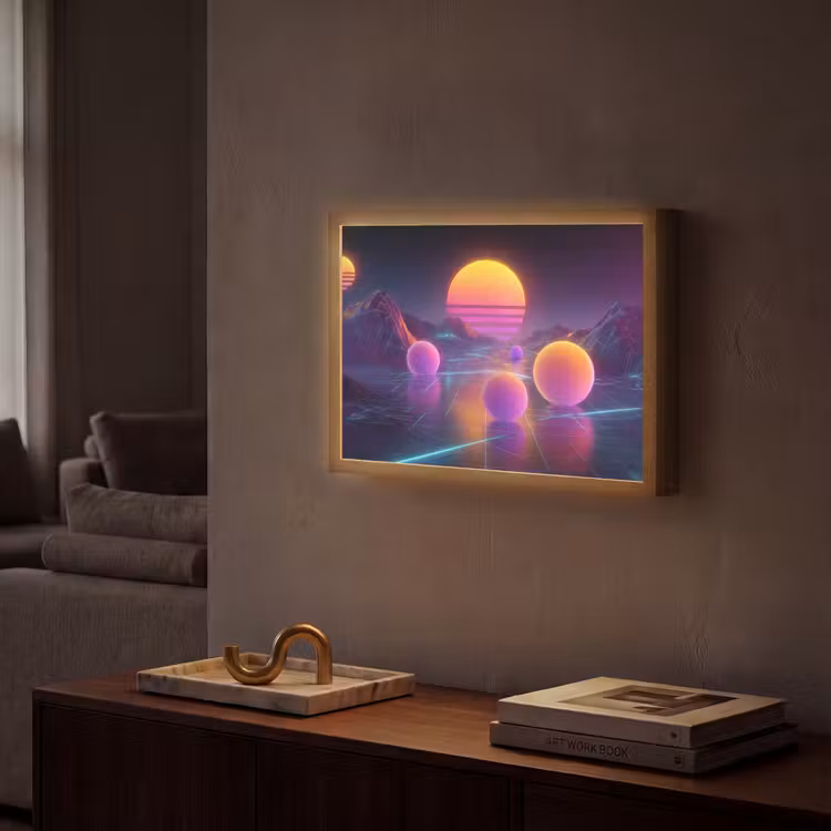Landschap - Bergen - Bollen - Licht Light Box met batterij (Wandlamp) middel -sfeer1