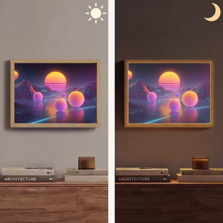 Landschap - Bergen - Bollen - Licht Light Box met batterij (Wandlamp) middel -sfeer3