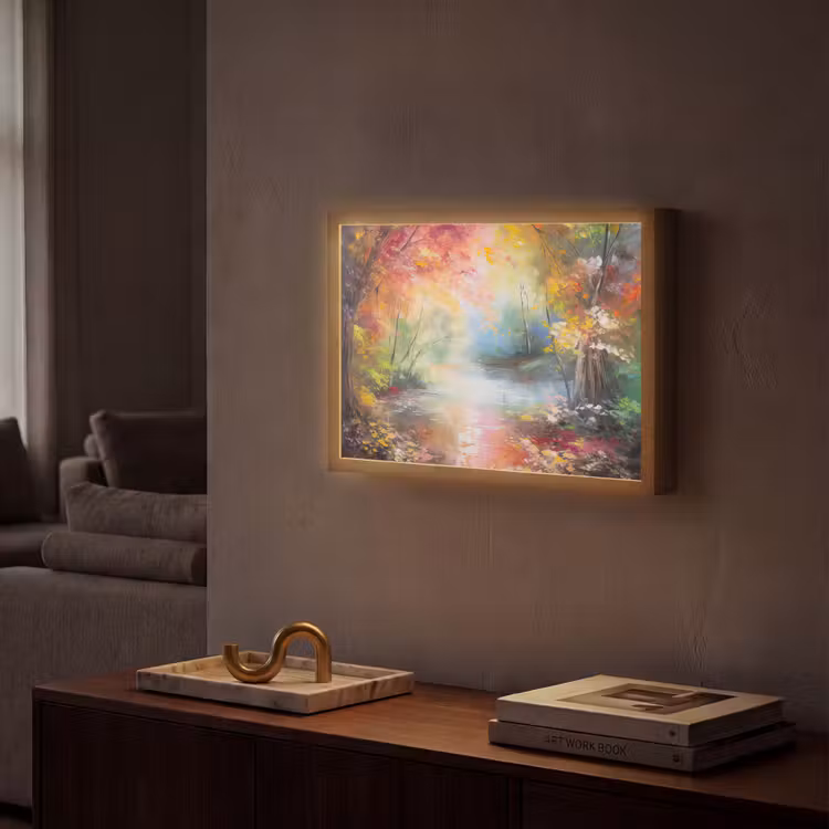 Landschap - Olieverf - Kleurrijk - Natuur Light Box met batterij (Wandlamp) middel -sfeer1