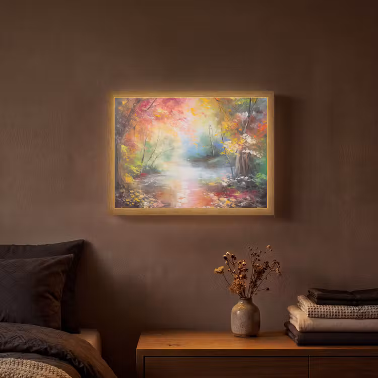 Landschap - Olieverf - Kleurrijk - Natuur Light Box met batterij (Wandlamp) middel -sfeer4