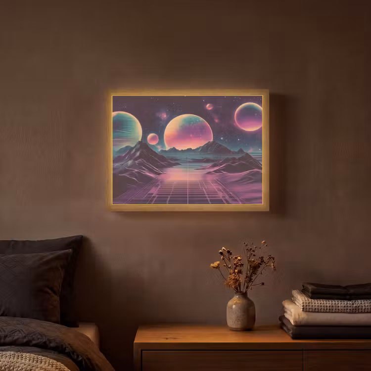 Landschap - Planeten - Horizon - Paars Light Box met batterij (Wandlamp) middel -sfeer4
