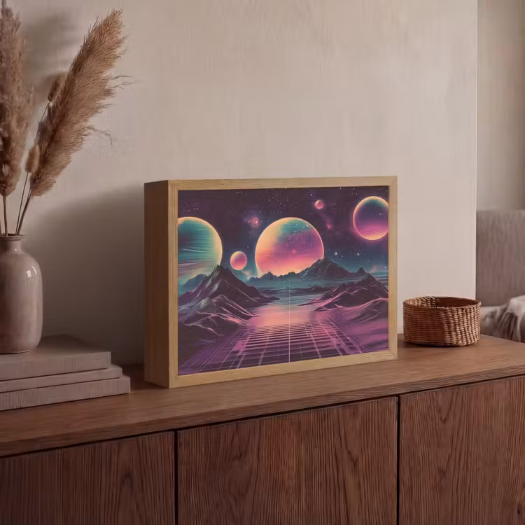 Landschap - Planeten - Horizon - Paars Light Box met batterij (Wandlamp) middel -sfeer2