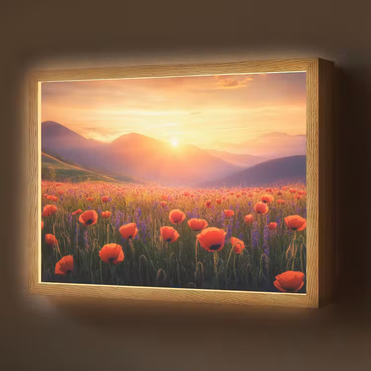 Landschap - Zonsondergang - Bloemenveld Light Box met batterij (Wandlamp) middel -z3d_website