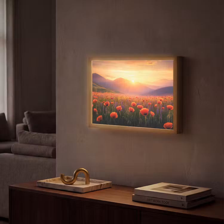 Landschap - Zonsondergang - Bloemenveld Light Box met batterij (Wandlamp) middel -sfeer1