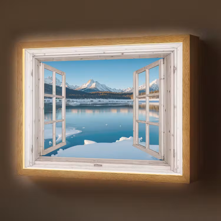 Landschap - Winter - Meer - Bergen - Uitzicht - Doorkijk - Licht Light Box met batterij (Wandlamp) middel -z3d_website