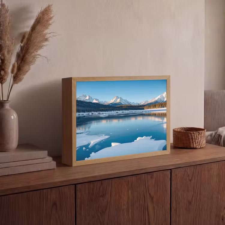 Landschap - Winter - Meer - Bergen - Uitzicht - IJs Light Box met batterij (Wandlamp) middel -sfeer2