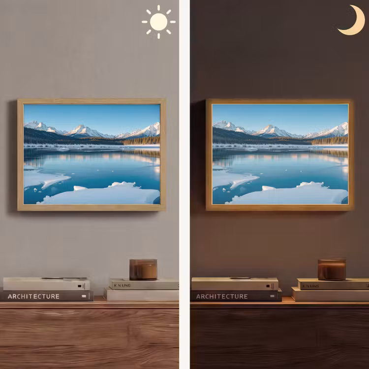 Landschap - Winter - Meer - Bergen - Uitzicht - IJs Light Box met batterij (Wandlamp) middel -sfeer3
