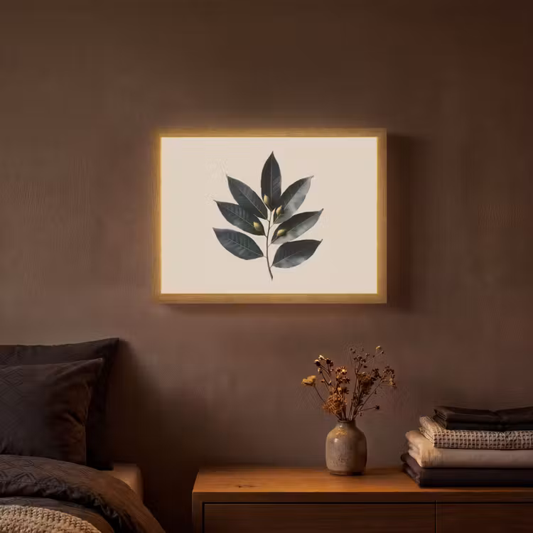 Laurierbladeren - Bloemknoppen - subtiel Light Box met batterij (Wandlamp) middel -sfeer4