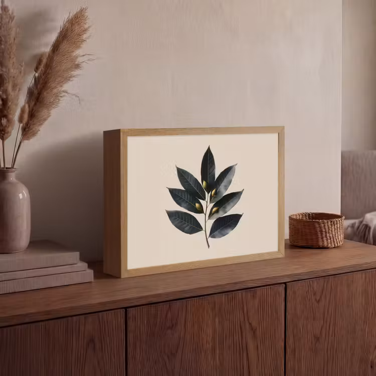 Laurierbladeren - Bloemknoppen - subtiel Light Box met batterij (Wandlamp) middel -sfeer2
