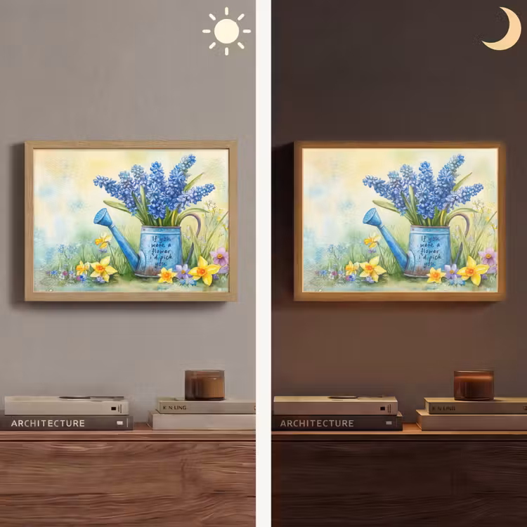 Lavendelbloemen - Quote - Gieter Light Box met batterij (Wandlamp) middel -sfeer3