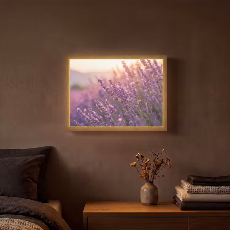Lavendel - Paars - Zonlicht Light Box met batterij (Wandlamp) middel -sfeer4