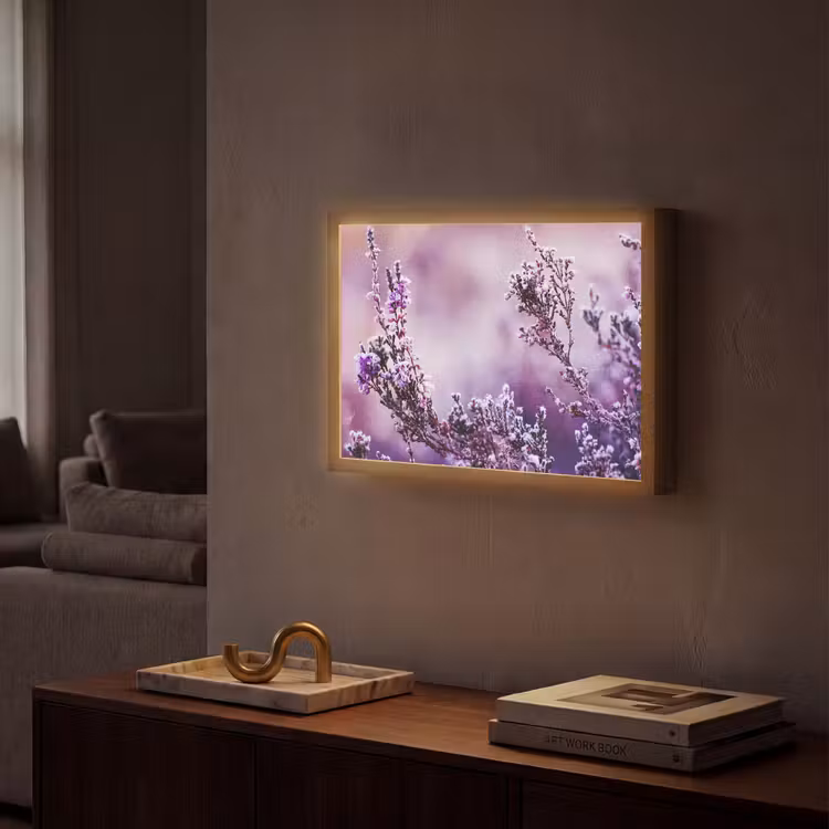 Lavendel - Winter - Bloemen - Paars Light Box met batterij (Wandlamp) middel -sfeer1