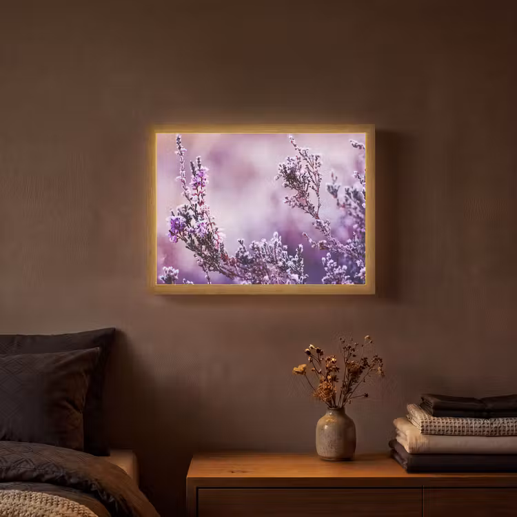 Lavendel - Winter - Bloemen - Paars Light Box met batterij (Wandlamp) middel -sfeer4