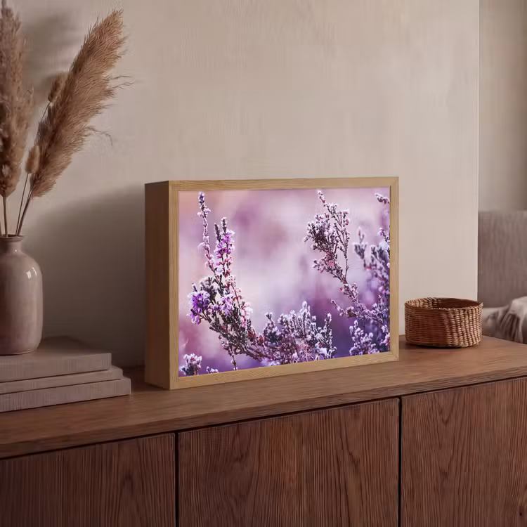 Lavendel - Winter - Bloemen - Paars Light Box met batterij (Wandlamp) middel -sfeer2
