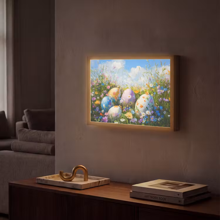 Grasveld - Eieren - Bloemen Light Box met batterij (Wandlamp) middel -sfeer1