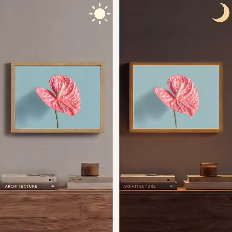 Blad - Anthurium - Stippen - Roze Light Box met batterij (Wandlamp) middel -sfeer3