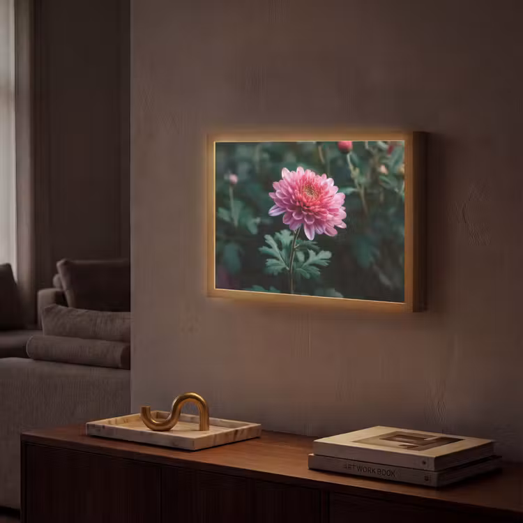 Blad - Chrysant - Roze - Schaduw Light Box met batterij (Wandlamp) middel -sfeer1