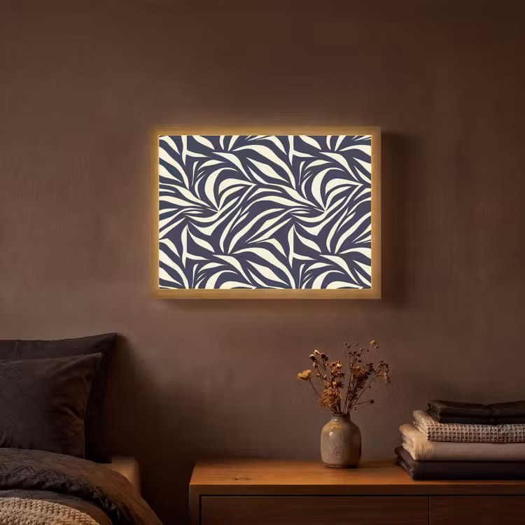 Bladvormen - Blauw - Patroon - Wit Light Box met batterij (Wandlamp) middel 907 -sfeer4